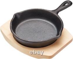 15cm Cast Iron Frying Pan Cookware Backing Pot Skillet Grill Wood Serving Board