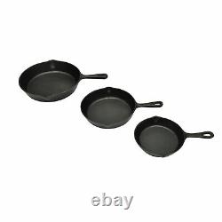 3PCS BBQ Pans Cast Iron Skillet Grill Non Stick Pan Round BARBEQUE N6V9