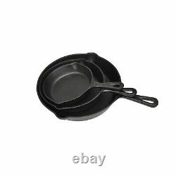 3PCS BBQ Pans Cast Iron Skillet Grill Non Stick Pan Round BARBEQUE N6V9
