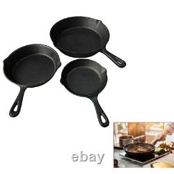 3 Piece Cast Iron Pan Set Frying Griddle Barbecue Grill BBQ Skillet UKED