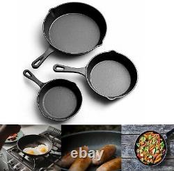 3 Piece Cast Iron Pan Set Frying Griddle Barbecue Grill BBQ Skillet UKES