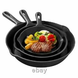 3 Piece Cast Iron Pan Set Frying Griddle Barbecue Grill BBQ Skillet UKES