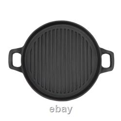 Cast Iron Griddle Double Handle Round Ribbed Cast Iron Skillet Reversible