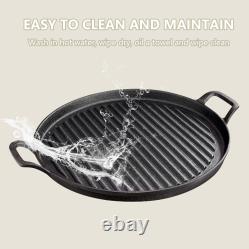 Cast Iron Griddle Double Handle Round Ribbed Cast Iron Skillet Reversible