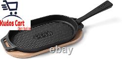 Cast Iron Griddle Pan Grill Cook Pizza Oven Detach Handle Fry Induction Skillet