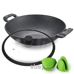 Cast iron skillet pan with lid Kadai/Kadhai Gas & Induction 26cms Deep Frying