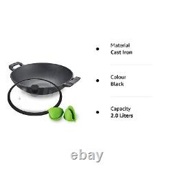 Cast iron skillet pan with lid Kadai/Kadhai Gas & Induction 26cms Deep Frying