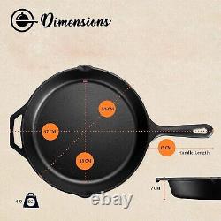 Cast iron skillet pan with lid Pre-Seasoned 30cms Non-Stick Cooking & Frying