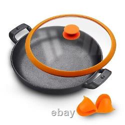 Cast iron skillet pan with lid glass Heavy Duty Cookware 26 cm