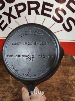 Fully Restored VICTOR GRISWOLD #7 Cast Iron Skillet Pan Full Marked 10 Flat
