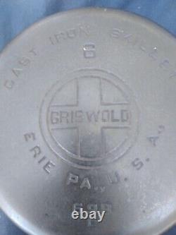 Griswold No 6 Cast Iron Skillet Erie, PA LBL Smooth Bottom 699C Grooved Handle