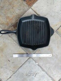 LE CREUSET 26 black Square Cast Iron Griddle Skillet Grill Frying Pan