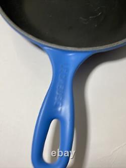 Le Creuset Cast Iron Marseille Blue Enamel Skillet Pan # 26 Double Pour Spouts