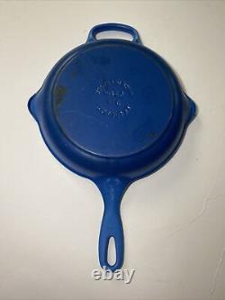 Le Creuset Cast Iron Marseille Blue Enamel Skillet Pan # 26 Double Pour Spouts