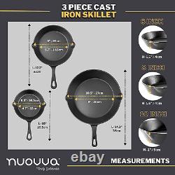 Nuovva Pre-Seasoned Cast Iron Skillet Frying Pans Oven Safe Cookware for Indoor