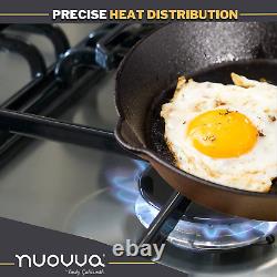 Nuovva Pre-Seasoned Cast Iron Skillet Frying Pans Oven Safe Cookware for Indoor