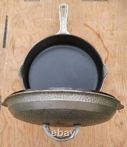 Rare #8 Griswold Hinged Hammered Erie Skillet 2008 & Matching LID 2098 Cast Iron