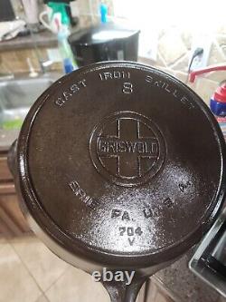 Restored Griswold #8 Large Block Logo, Cast Iron Skillet WithHeat Ring READ