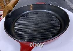 Vintage Aga Frying Pan Grill Griddle Skillet Heavy Red Cast Iron Enamel 28cm Pot