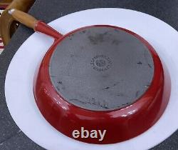 Vintage Le Creuset Frying Pan Skillet Red Cast Iron Enamel 26cm Long Wood Handle